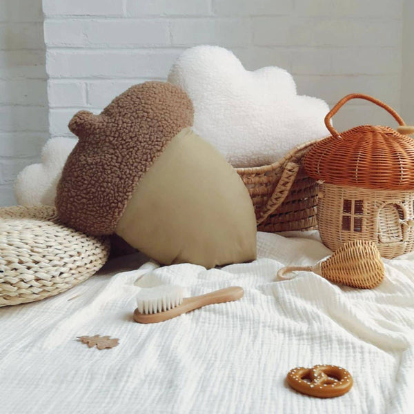Green Acorn-shaped pillow | Woodland plush pillow: Burnt Orange