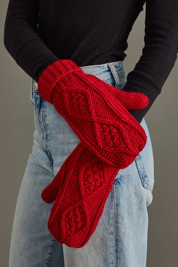 Red Cable Knit Mittens