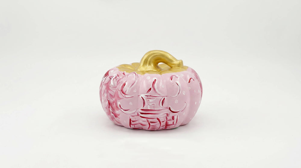 Small Pink Striped Chinoiserie Pumpkin