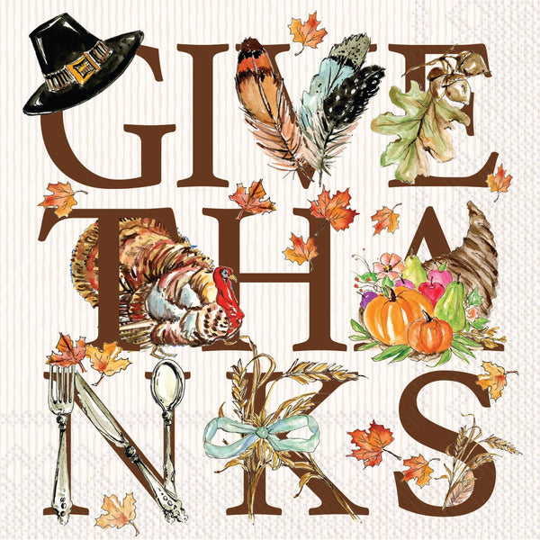 Thanksgiving Thanks Cocktail Napkins 20 ct Rosanne Beck Fall
