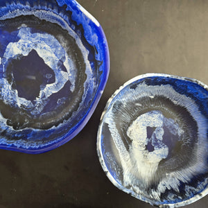 Large Wavy 2 Bowls Set - Matte Finish Hand Poured Resin: Indigo