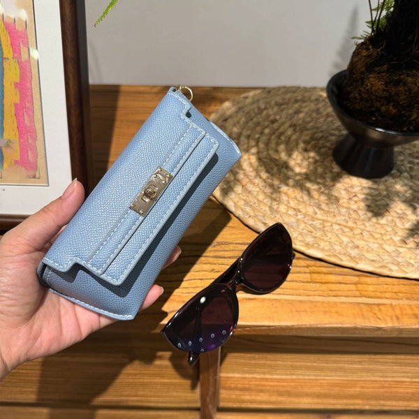 Kelly Lock Sunglasses Case Premium Travel Pouch: Blue or Tan