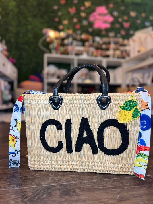 CIAO & CELLO Black Leather Handle Reed Bag