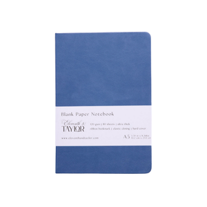 160 Page A5 Blank Journals: 120 GSM Thick Blank Card Stock: Blue