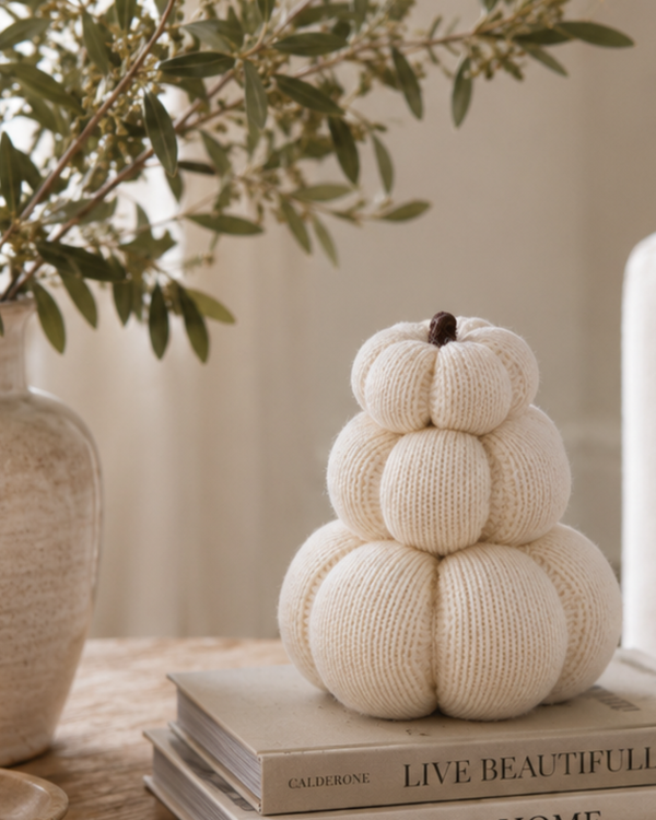 Stacked Set of 3 Cozy Knit Pumpkins | Fall Home Décor