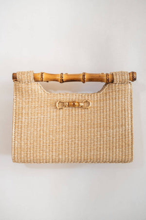Mary Natural Straw Clutch - Bamboo Natural Handle: horsebit