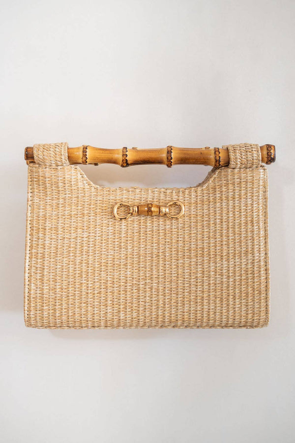 Mary Natural Straw Clutch - Bamboo Natural Handle: horsebit