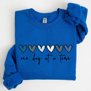 One Day At A Time, Mental Health,Wellness, Hearts Sweatshirt: White / Medium