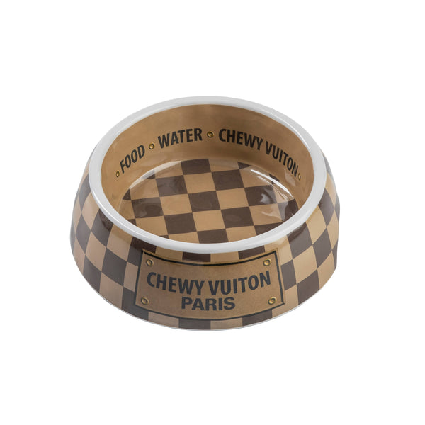 Checker Chewy Vuiton Bowl - Dog Bowls: Medium