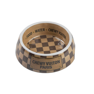 Checker Chewy Vuiton Bowl - Dog Bowls: Large
