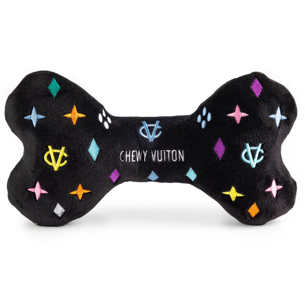 Black Monogram Chewy Vuiton Bone Squeaker Dog Toy: XL