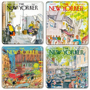 The Tray Girl Glass Coaster Set of 4 -New Yorker and Mr & Mrs - Choose your style