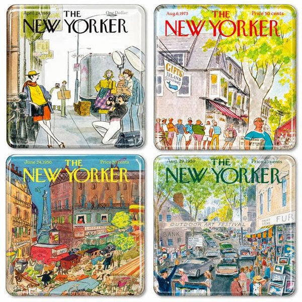 The Tray Girl Glass Coaster Set of 4 -New Yorker and Mr & Mrs - Choose your style