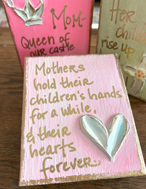 Mother's gift block |  cross  crown  heart  love: Heart "Mothers hold..."