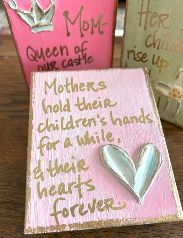 Mother's gift block |  cross  crown  heart  love: Heart "Mothers hold..."