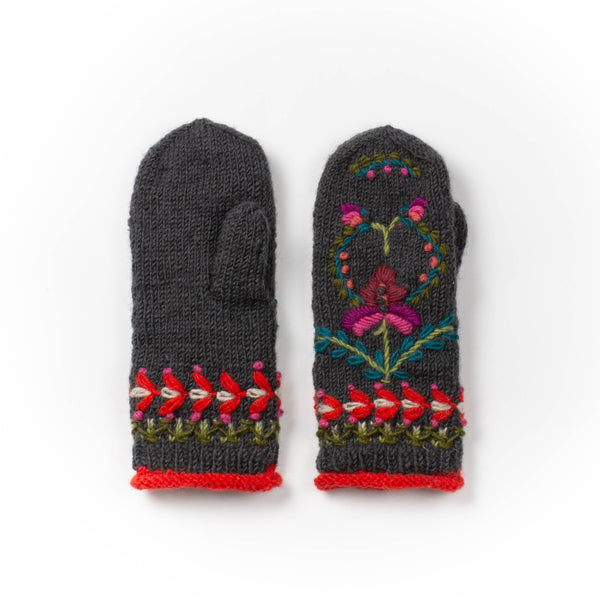 Aubrey Floral Embroidered Wool Flip Mittens | Handwarmer: Denim