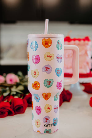 Candy Heart Valentine's Stainless Steel Tumbler: Light Pink