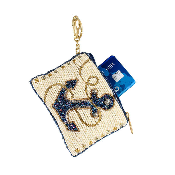 Hooked Up Beaded Blue Anchor Sailor's Coin Purse