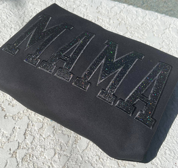 MAMA GLITTER EMBROIDERED PATCHES SWEATSHIRT: S.M.L.