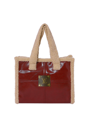 Upcycled Leather and Sherpa Tote: Red
