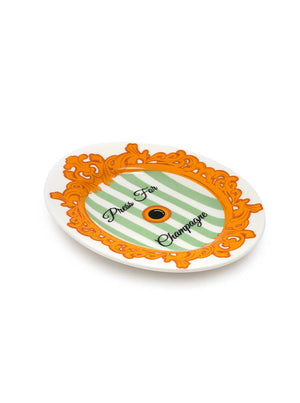 "Press for Champagne" Ceramic Trinket & Jewelry Tray /Dish -