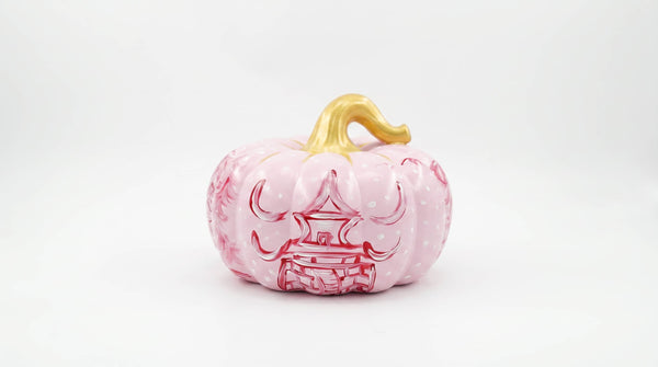 Pink Chinoiserie Pumpkin Duo, Hand-Painted Large & Medium : Small