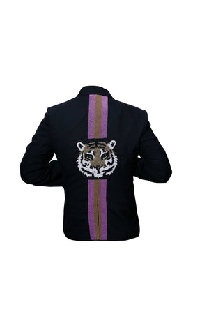 Blazer Beaded - Black Fab/Fuchsia/Gold/Fuchsia/Tiger: Navy fabric. Small & Large