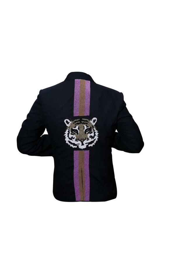 Blazer Beaded - Black Fab/Fuchsia/Gold/Fuchsia/Tiger: Navy fabric. Small & Large