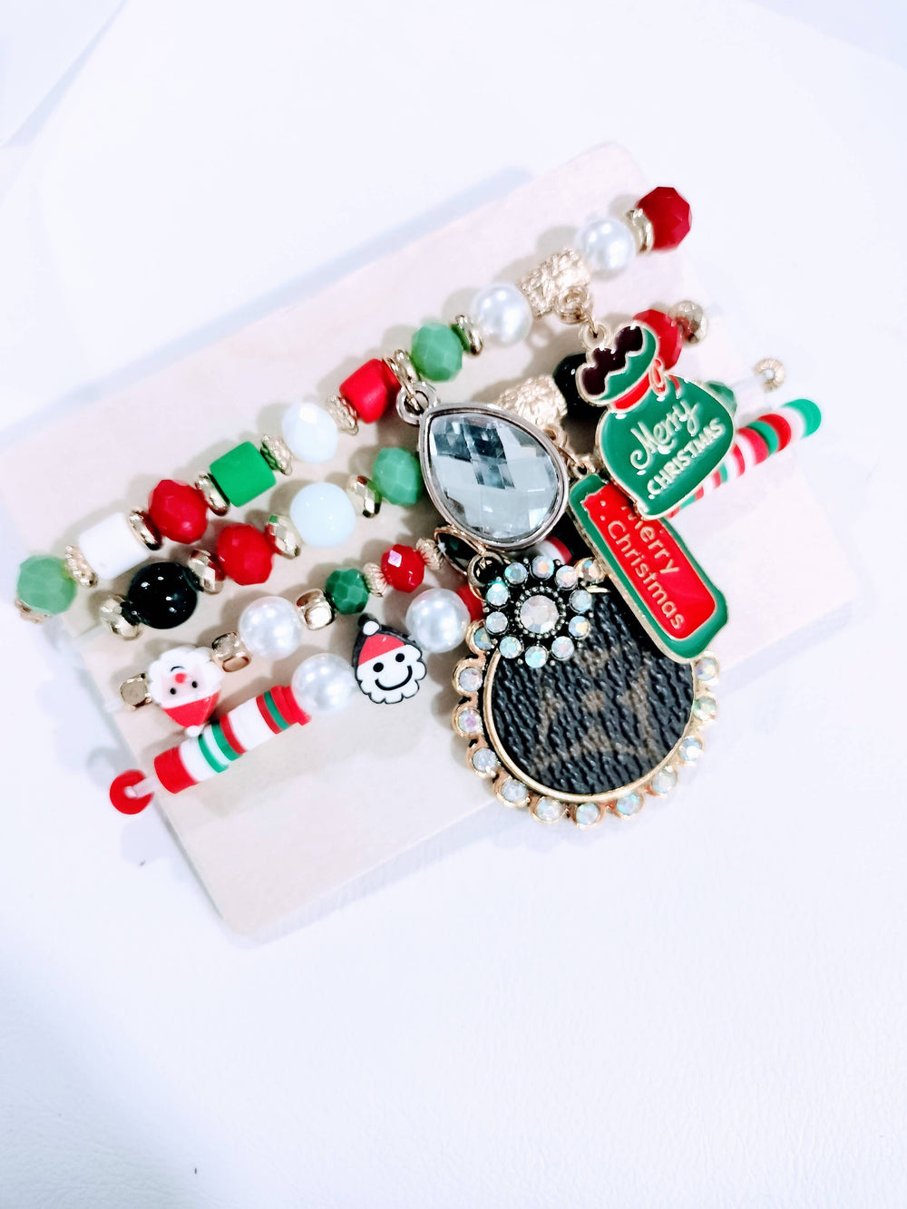 Upcycled LV Merry Christmas bracelet