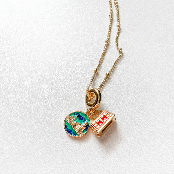 Travellers Charm Necklace- London- Steel 14K gold