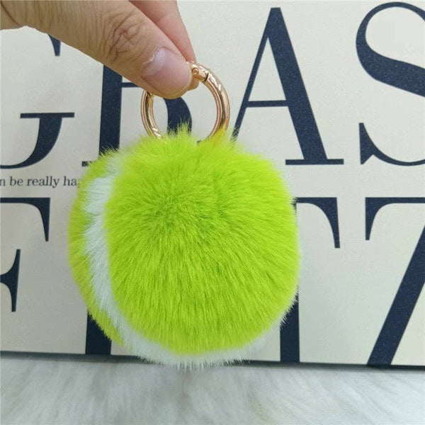Tennis Keychain faux fur - APPLE GREEN