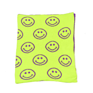Smiley Face & Lightning Plush Throw Blankets Christmas Smiley Face Neon Fuchsia & New Sky Blue