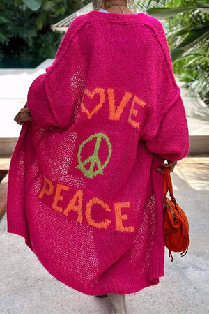 Love and Peace Knit Cardigan: ORANGE / S/M