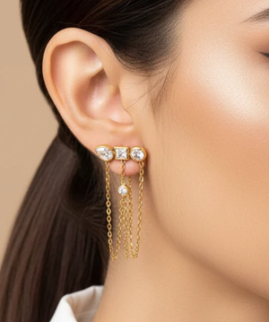 Unchained Stud Earrings | Triple CZ Chain