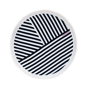 Round Beach Towel - Navy Blue And White Geometric Striped: No / N/A