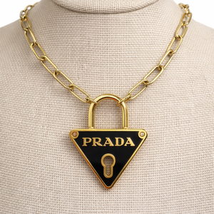Upcycled Prada Triangle logo lock in  Black