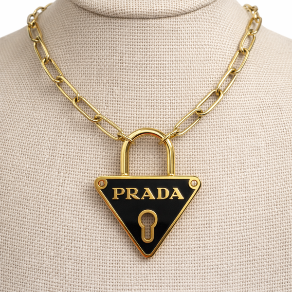 Upcycled Prada Triangle logo lock in  Black