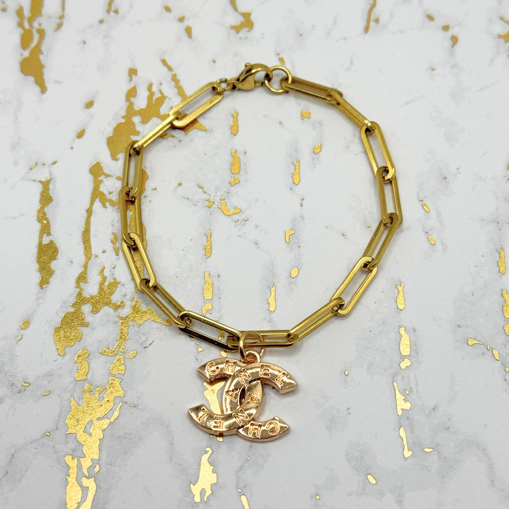 Chanel-Inspired 14K Gold-Coated Stainless Steel Bracelet