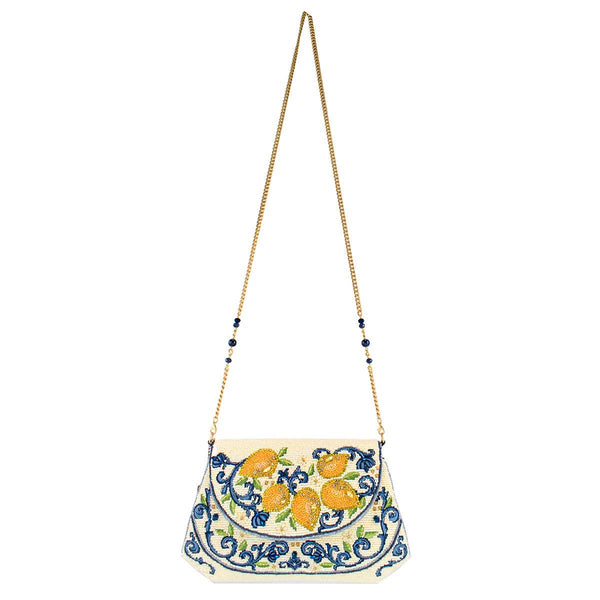 Capri Lemons Yellow and Blue Beaded Crossbody Handbag