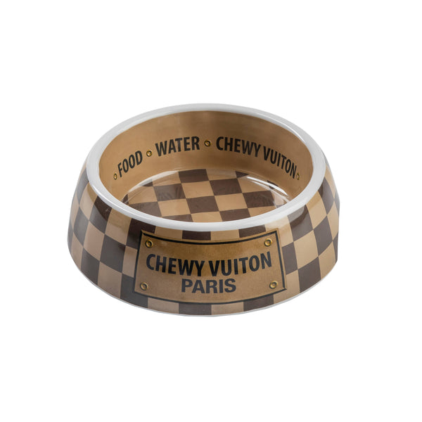 Checker Chewy Vuiton Bowl - Dog Bowls: Large