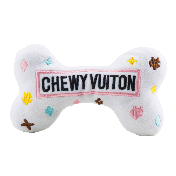 White Chewy Vuiton Bones Squeaker Dog Toy Large
