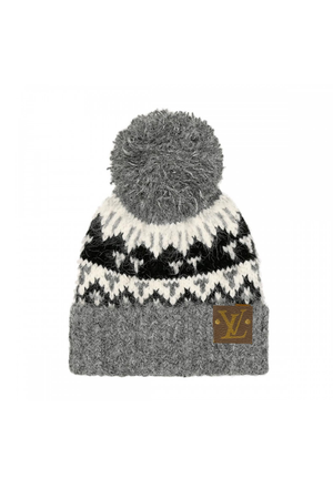 Upcycled Wool Blend Geometric Beanie: Burgundy with Authentic Louis Vuitton patch