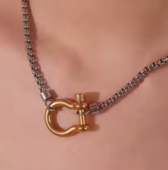 Mini Horse Bit Charm Necklace | Two-Tone Gold