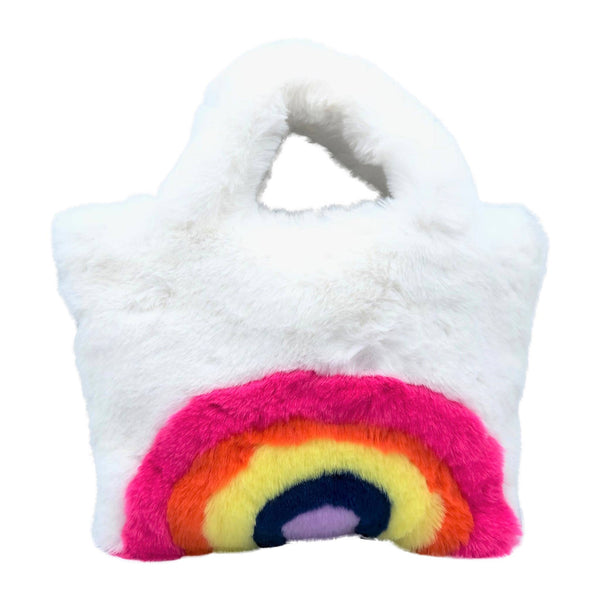 Faux Fur Fuzzy Rainbow Purse Christmas Gift for Kids: WHITE