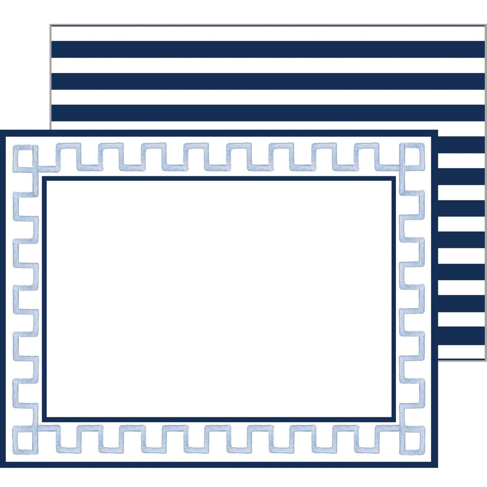Flat Notecard Set of 10 | Blue Greek Key Border