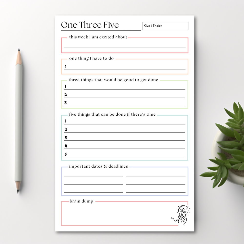 One Three Five Weekly Organizer and Planner: 50-Page Notepad
