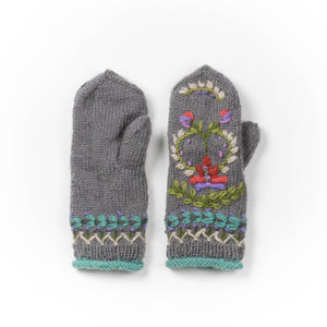 Aubrey Floral Embroidered Wool Flip Mittens | Handwarmer: Denim
