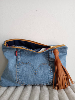 Upcycled Levi Denim Clutch with Tassel