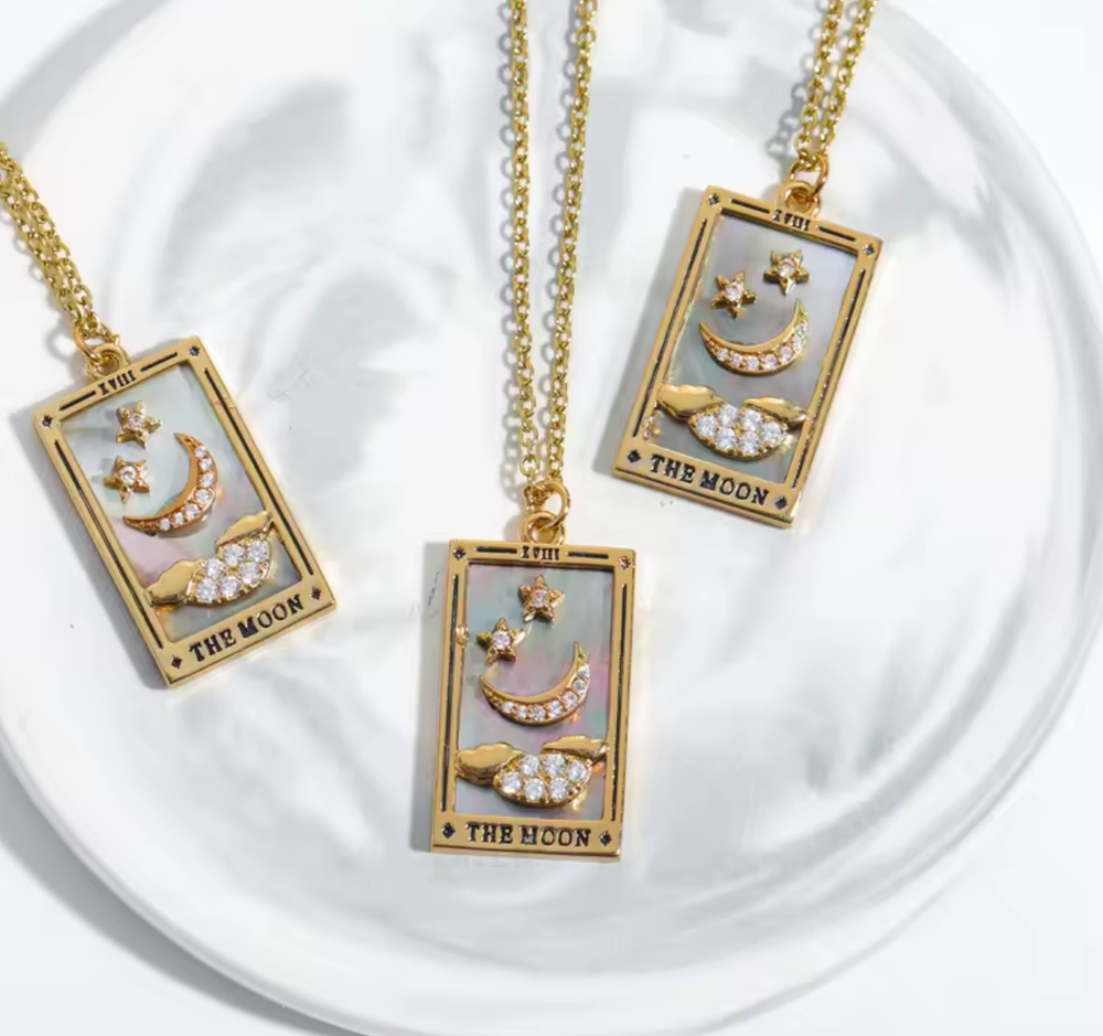 The Moon Tarot Card Necklace | Classic White
