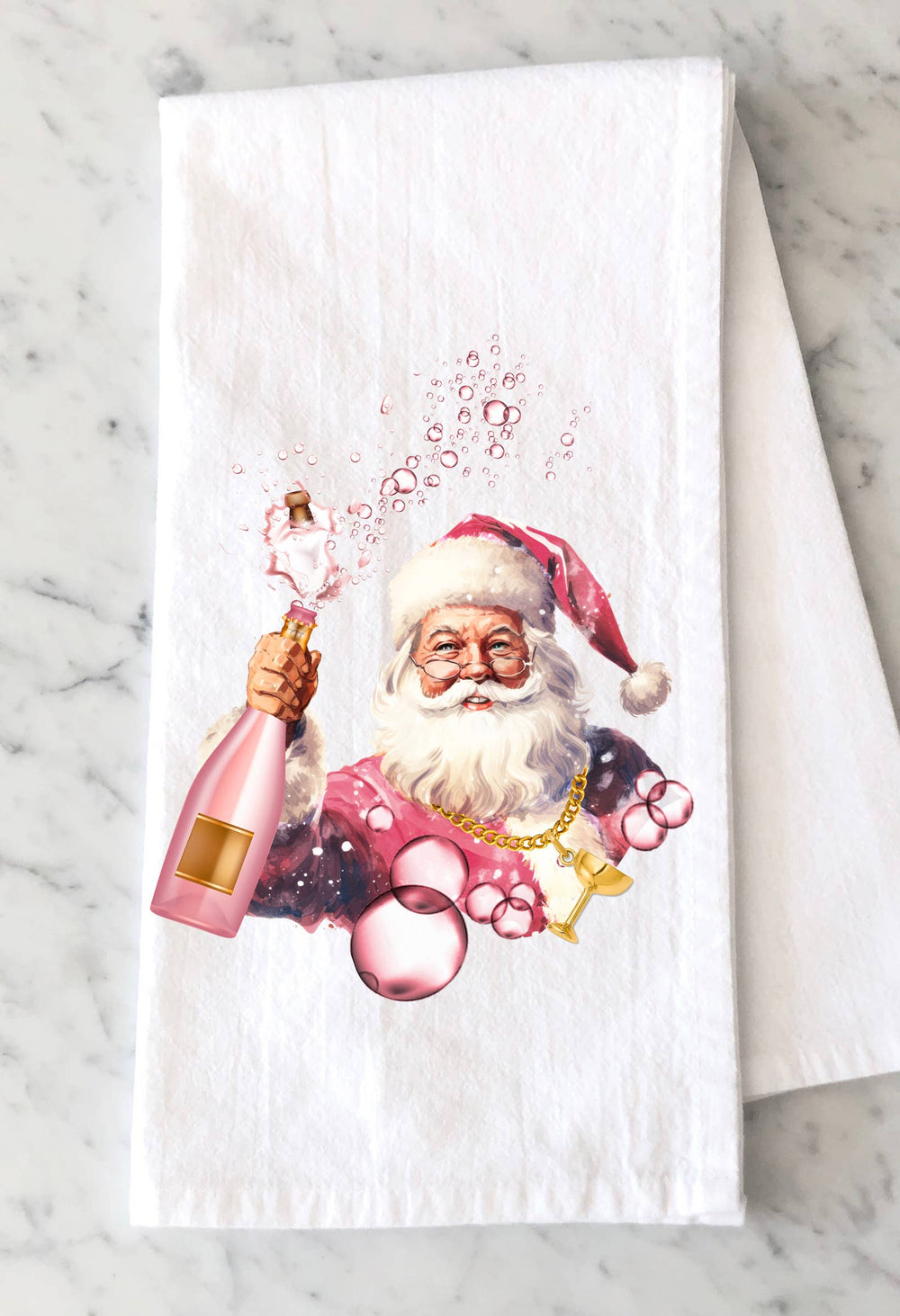Champagne Santa Christmas Tea Towel